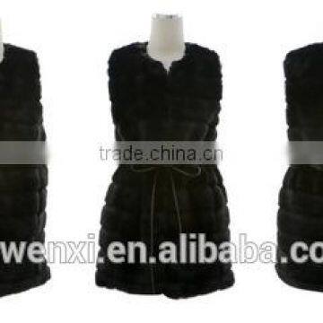 Sweet Charm Round Collar Sleeveless Girl's Long Imitation Fur Waistcoat
