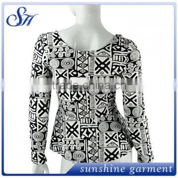 New Style Milky Fabric Long Sleeve Printing Shirts for Lady photo-2