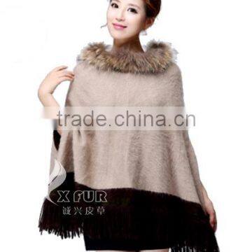 CX-B-P-33C 2016 Wholesale Fashion Lady Pashmina Shawl With Raccoon Fur Collar photo-4