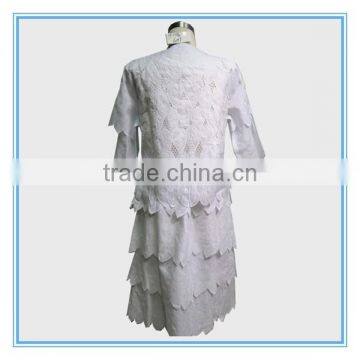 Ladies Wholesale Leaves Pattern Embroidery Cutwork Church Dresses Suits photo-6