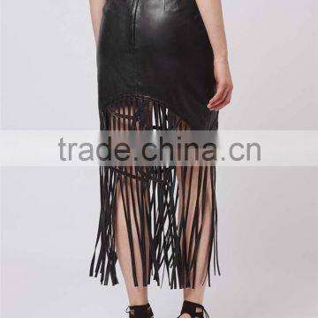 Brand Design OEM Services Leather Midi Skirts Tassels Maxi Skirts High Waist Bodycon Sexy Skirts photo-5