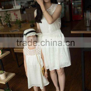 COOL KID ZONE summer white sleeveless chiffon princess dress matching mother and daughter dress