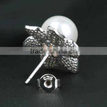 Fashion Korean Design Natural Pearl Earrings, 925 Silver Natural Flawless Pearl Stud Earrings photo-2