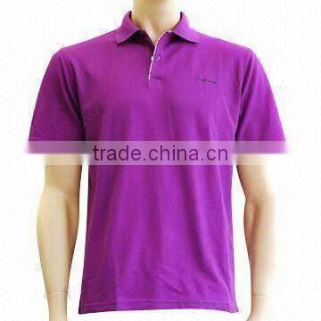 Men's 100% Cotton Polo T-shirt with Turndown Collar, Available in Purple, Suitable for Promotions