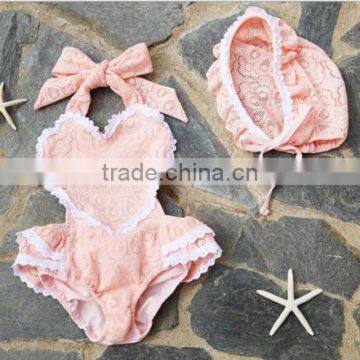 S66067A Baby Girls Love Heart Swimwear Lace One Piece Swimsuits photo-2