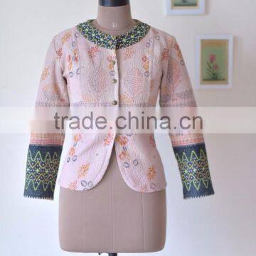 Handmade Boho Jacket With Embroidery, Made of Kantha Fabric ~ Large photo-2