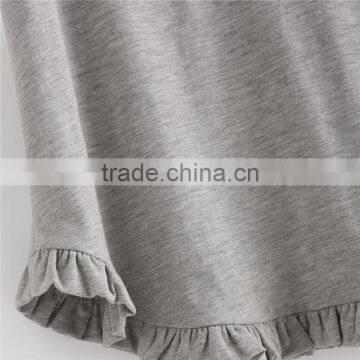 Plain White and Grey Pure Cotton Roll Cuff Ruffle Trim Slub T-shirt photo-4