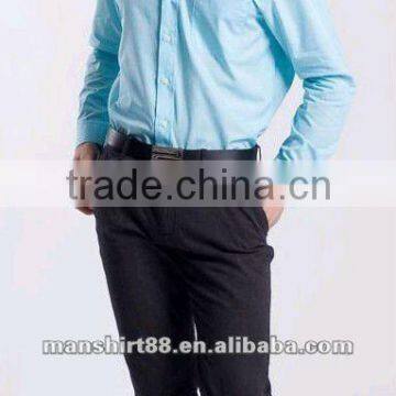 2016 Light Blue Elegant Style Linen / Cotton Shirt With Peaked Collar photo-3