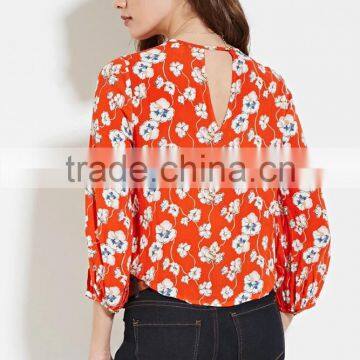 2016 High Quality Printed Cotton Fashionable Summer Long Sleeve Butterfly Blouse photo-3