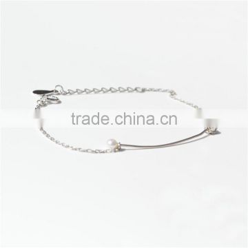 Acrylic Bracelets Silver Tone White Arc Imitation Pearl