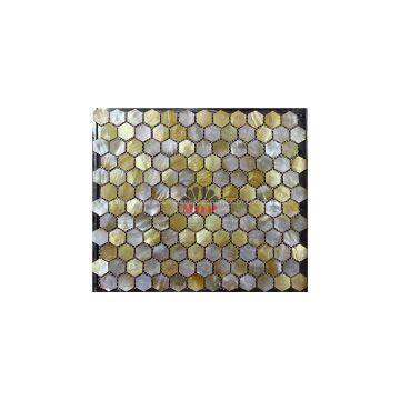 hexagon yellow lip shell wall mosaic