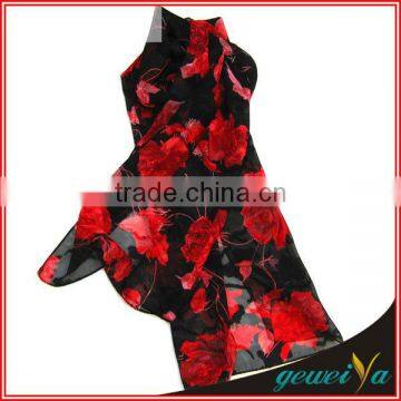 High Quality Fake Silk Chiffon Red Rose Printing The Scarf