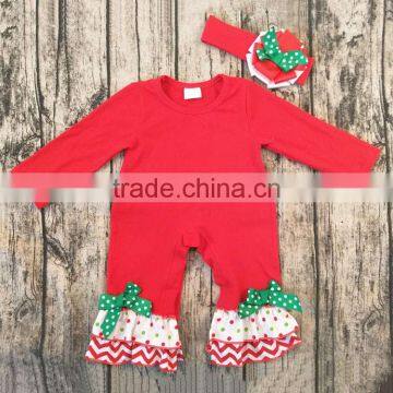 Christmas Party Wear Infant Babies Red Romper One-piece Boutique Outfits Xmas Jumpsuit Chevron Print Bodysuit Climbing Clothes