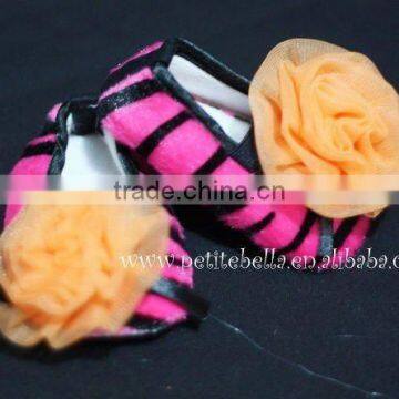 Hot Pink Zebra Print Shoes With Orange Rosettes Pettishoes Crib Shoes MAS25