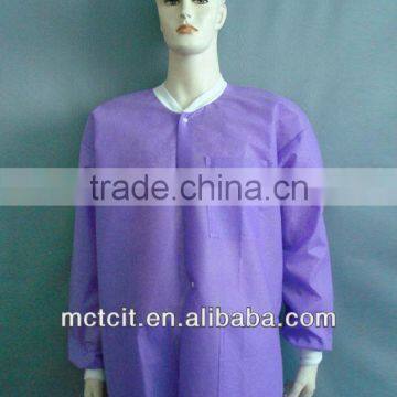 Disposable purple PP medical supply work clothes with knitted collar and cuff