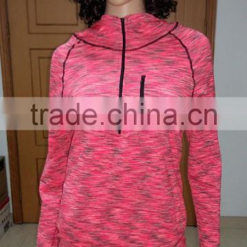 fashion women sports hoodies with chest pocket space dyeing fabric