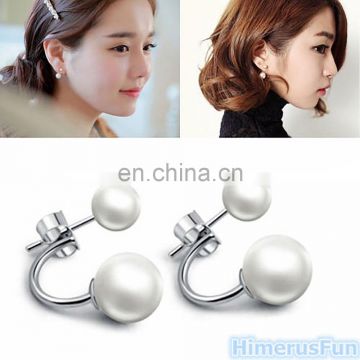 Shinning wholesale women fashion earring designs new model earrings double sided pearl earringJE4023