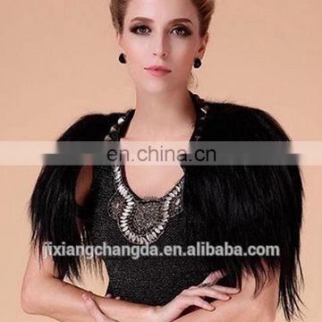 Womens clothes black long hair goat fur cape shawl European style