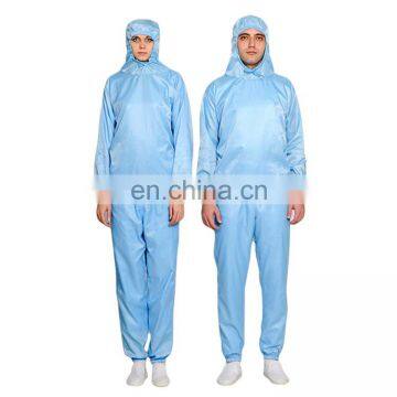 Blue Polyester filament yarn+Conductive fiber ESD Cleanroom Coverall