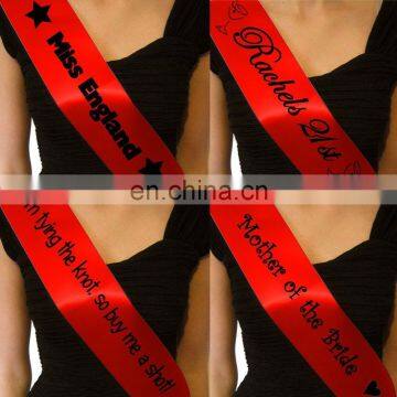 Customized Personalized red satin Sash for Bachelorette Parties or Birthdays or Proms Pageants