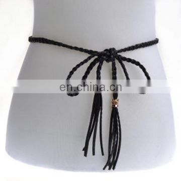 ladies black braided leather belt