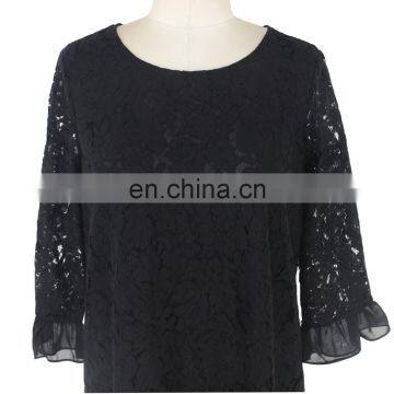 2017 Latest Korea Style Black Color Elegant Lace Three Quarter Sleeve Party Dress Evening Wear photo-6