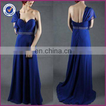 simple design royal blue one-shoulder sweat heart neckline sweep train evening dress 2014