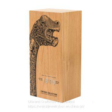 Luxury Custom Logo Solid Wooden Bottle Packing Box With Totem Suitable For Whiskey / Wine/ Perfume