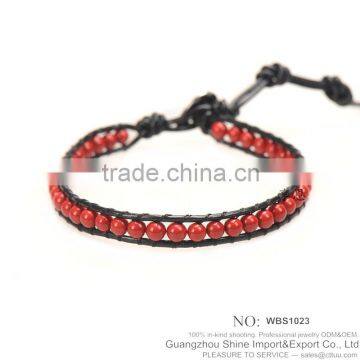 Sweet Leather Wrap Bead Custom Bead Bracelets Natural Stone Garnet XE09-0062