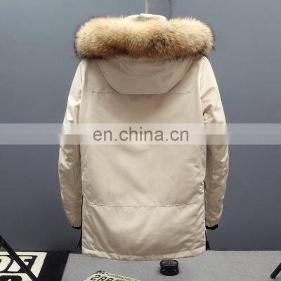 Winter Men's Polyester 90% Duck Hooded Parka Coats Casual Loose Long Down Jacket Faux Fur Puffer Coat for Men in Winter