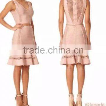 hot selling deep v neck hollow out flouncing bandage dress