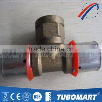 Factory supply brass round press fitting tee for pex pipe European style