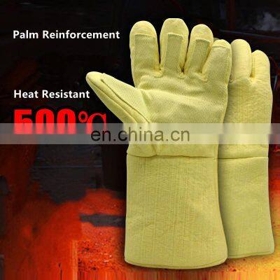 Yellow Aramid 500 degree heat resistant gloves Palm Reinforcement High Temperature Resistant Factory Workshop Protection