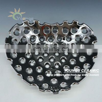 Jingdezhen Ceramic Hand Painted Crafts Silver Plating Heart Shape Fruit Plate