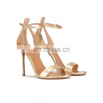 Golden color heel sandal open toe ladies high heels sandals with ankle strap women shoes