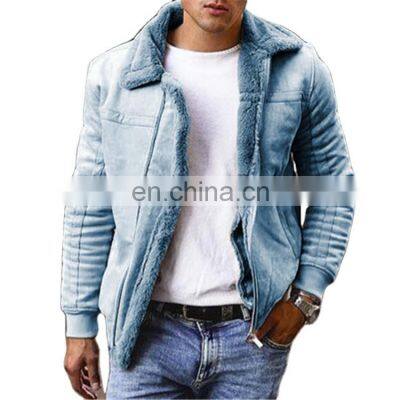 2021 cross-border Amazon European and American men's plus size frosted velvet plain composite leather jacket thick coat