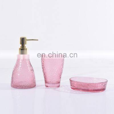 Fashion 3pcs Pink Glass Bathroom Accessories Set