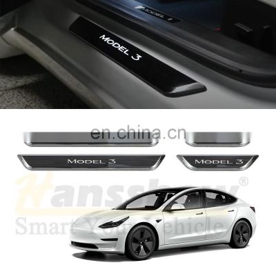 4 Pcs/Set Wireless Led Welcome Plate Pedal Door Sill For Tesla Model 3 /Y Illuminated Door Sills Protector