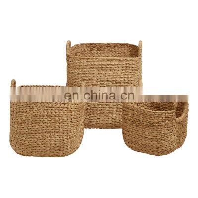 Handwoven of water hyacinth storage basket set of 3 rustic straw basket