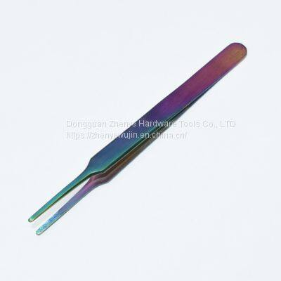 Colorful Flat Mouth Tweezers Anti-static Stainless Steel High-precision Clip Stamp Plucking Hair Phone Maintenance Thickened Flat Head Tweezers 13 Tweezers photo-2