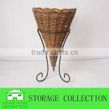 handmade cone shape wicker flower vase