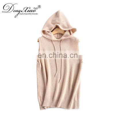 100% cashmere knitted lady hoodies sweater with hood sporter garment