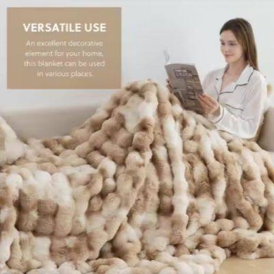 Heavy Luxury Thickened No Shedding Rabbit Faux Fur Blanket for Winter Beds Bubble Blankets Weighted Throw Blanket photo-3
