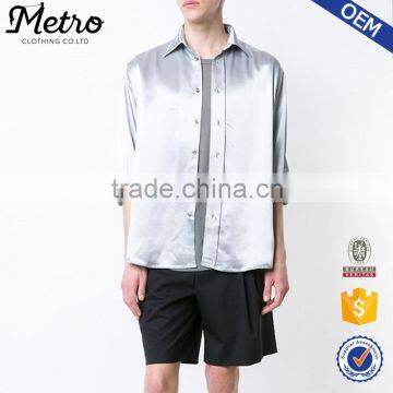 Casual mens shiny dress shirts silk satin shirt