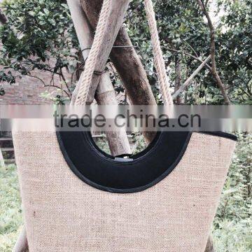 High quality best selling natural sesgrass shopping bag with black cotton cover in the mouth vietnam