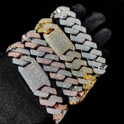 Moissanite Diamond Gold Plated Cuban Link Chain Necklace Christian Religious Bracelet for Men & Women photo-3