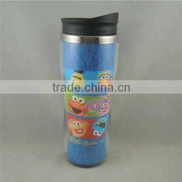 promotional plastic outer shell, stainless steel inner tea cup