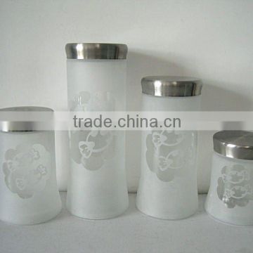 frosted glass canister with s/s lid