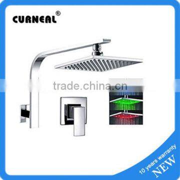 Wall Mounted 8" LED Rain Shower Faucet Single Handle Valve Mixer Tap