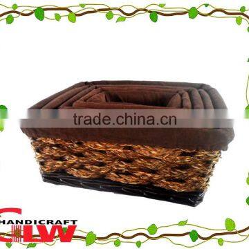 Set of 5 spilt willow and seagrass braid basket with liner in brown color